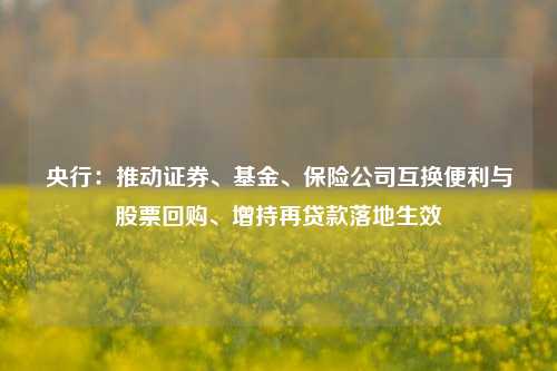 央行：推动证券、基金、保险公司互换便利与股票回购、增持再贷款落地生效