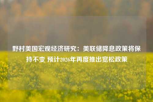 野村美国宏观经济研究：美联储降息政策将保持不变 预计2026年再度推出宽松政策