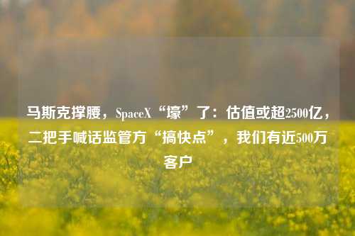 马斯克撑腰，SpaceX“壕”了：估值或超2500亿，二把手喊话监管方“搞快点”，我们有近500万客户