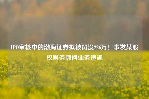 IPO审核中的渤海证券拟被罚没226万！事发某股权财务顾问业务违规