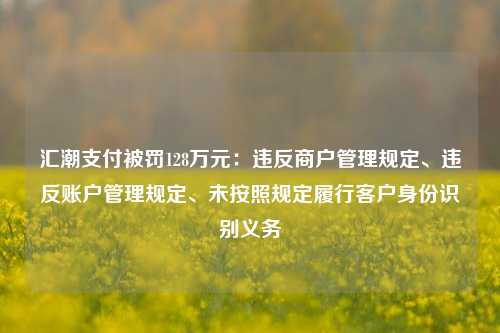 汇潮支付被罚128万元：违反商户管理规定、违反账户管理规定、未按照规定履行客户身份识别义务