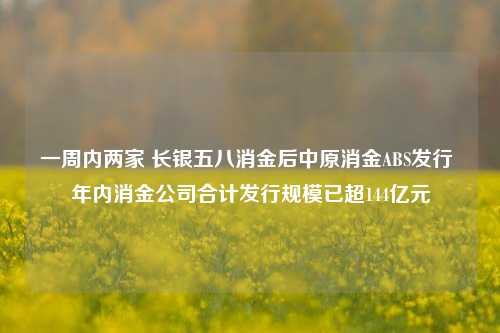 一周内两家 长银五八消金后中原消金ABS发行 年内消金公司合计发行规模已超144亿元