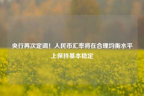 央行再次定调！人民币汇率将在合理均衡水平上保持基本稳定