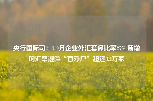 央行国际司：1-9月企业外汇套保比率27% 新增的汇率避险“首办户”超过3.2万家