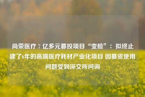 尚荣医疗７亿多元募投项目“变脸”：拟终止建了6年的高端医疗耗材产业化项目 因募资使用问题受到深交所问询