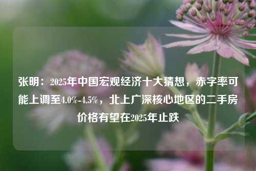 张明：2025年中国宏观经济十大猜想，赤字率可能上调至4.0%-4.5%，北上广深核心地区的二手房价格有望在2025年止跌