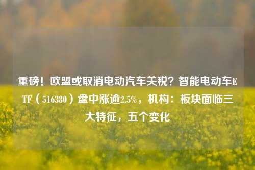 重磅！欧盟或取消电动汽车关税？智能电动车ETF（516380）盘中涨逾2.5%，机构：板块面临三大特征，五个变化