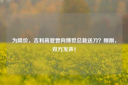 为降价，吉利高管曾向博世总裁送刀？刚刚，双方发声！