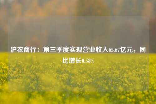 沪农商行：第三季度实现营业收入65.67亿元，同比增长0.58%