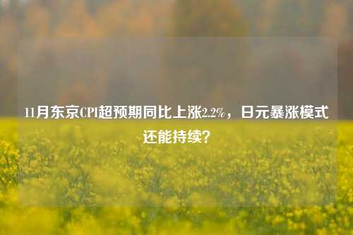 11月东京CPI超预期同比上涨2.2%，日元暴涨模式还能持续？